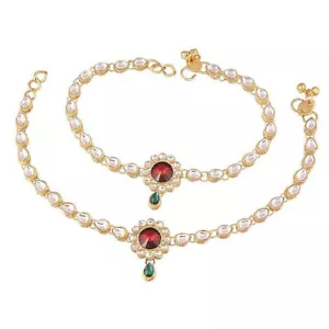 Indian Traditional Kundan Anklet Wedding Anklet For Women - Picture 1 of 5