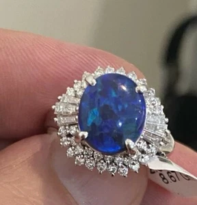 An Exquisite 2.75ct Australian Black Opal & Diamond Platinum Ring - Picture 1 of 6