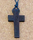 Wooden Cross Necklace Wood Pendant Charm Black Cord Protection Jesus Men Women