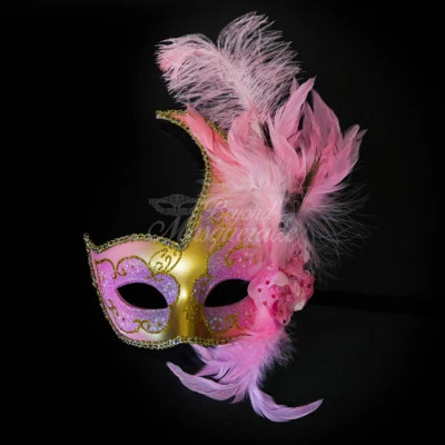 Light Pink & Gold Feather Swan Masquerade Mask Resin Material - Image 1 of 4