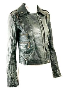 Amazing Vintage Roberto Cavalli Black Leather Jacket Women's Auth Italy Size 42 - Picture 1 of 18