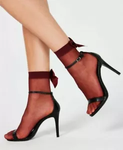 3 Pairs- Inc International One Size Concepts Sheer Bow-back Anklet Sock Burgundy - Picture 1 of 2