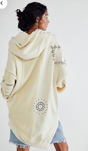 OFF WHITE Free People Sweet Thang patchwork maglione all'uncinetto felpa con cappuccio XS