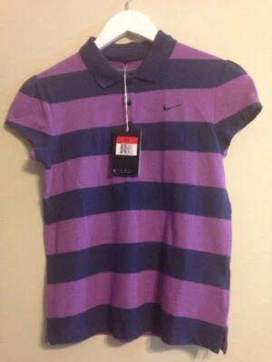 NWT Nike Girls Large Seasonal Polo Style 742721 Navy Stripe Club Logo On Sleeve - Image 1 of 4