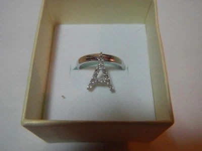 Anello in argento 925 con iniziale. Argento rodiato e zirconi - Immagine 1 di 3