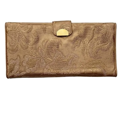 Vintage 60’s/70’s Womens Vinyl Gold Brocade Design Fold Out Wallet Midcentury - Image 1 of 4