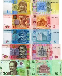 UCRAINA - Ukraine - Lotto Lot 5 banconote 1/2/5/10/20 hryvnia FDS - UNC - Picture 1 of 1