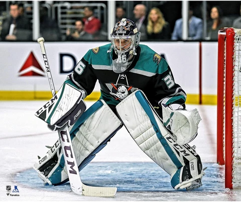 John Gibson Anaheim Ducks Unsigned Mighty Ducks Alternate Jersey 20" x 24" Photo Cover