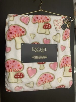 Rachel Roy Shabby Chic Plush Oversize Throw Blanket Hearts Pink White Red - Image 1 of 4