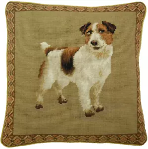 Schurwolle Needlepoint Petit Point Mix Dekokissen Jack Russel Hundekissen 14x14 - Bild 1 von 2