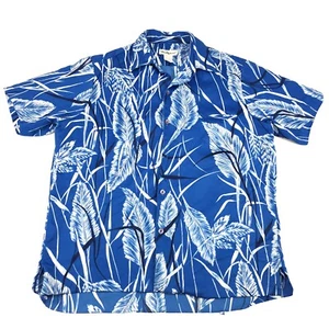 Tori Richard Hawaiian Shirt Size Large Vintage 70s Teal Blue White Polyester - Picture 1 of 10