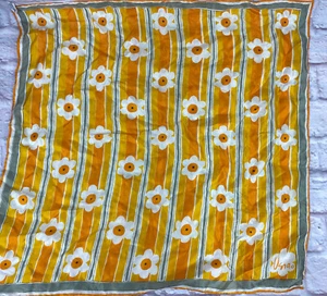 "Bufanda de seda Vera Neumann naranja gris amarillo abstracto rayón 22,5 x 22,5"" Japón" - Imagen 1 de 7