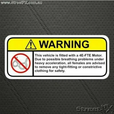 4EFTE Visor Warning Sticker Decal Funny Motor Engine for Toyota Corolla Starlet - Imagem 1 de 3