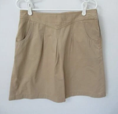 Bass khaki 100% cotton pleated knee length side zip skirt *Sz 8* - Image 1 of 4