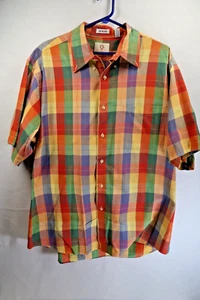 Viyella Mens Button Down Shirt Plaid Size Large Short Sleeve Colorful Casual - Picture 1 of 9