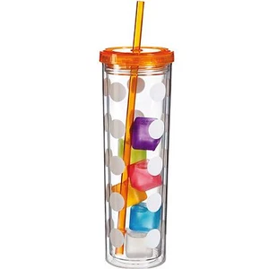 Cypress Home REFRESH Polka Dot Insulated Tumbler Freezable Ice Cubes ORANGE 16oz - Picture 1 of 3