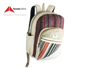 Reiner Hanf Rucksack mehrere Taschen für Laptopfach Tragen auf Reisen Made in Nepal - Bild 1 von 5