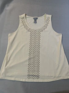 Catherines Top Sleeveless Size 1X 18/20W Beige Beaded Spandex  Cottage Core - Picture 1 of 6