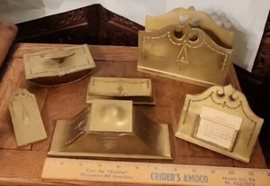 Antique 6 Piece Bradley & Hubbard Mfg. Co Art Deco Green Brass Desk Set COMPLETE - Picture 1 of 11