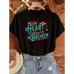Inspirational Letter Printed T-shirt, Women's Loose Fit Round Neck Top - Picture 1 of 12