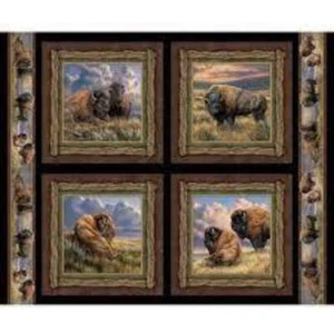 Bison Range Pillow Panel Cotton Fabric - Picture 1 of 2