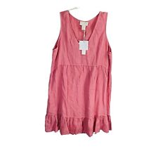 Cynthia Rowley 100% Linen Dress Size XL Tiered Pink New Sleeveless Sundress Boho