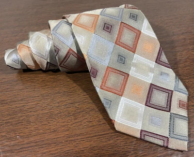 Concepts by Claiborn галстук - 100% шелк ручной работы оранжевый бежевый серый геометрический - Изображение 1 из 4