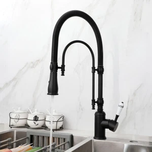 Black Kitchen Sink Faucet Swivel&Pull Out Spout Deck Mount Single Hole Mixer Tap - Picture 1 of 14