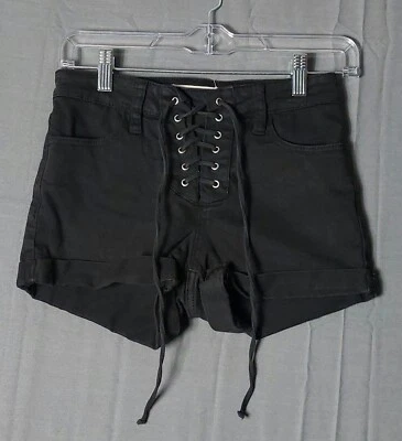 Pacsun Shorts Juniors 25 High Waisted Super Stretch Shortie Lace Up Grunge Rock - Image 1 of 4