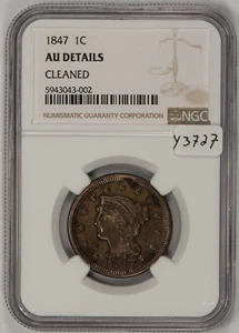 1847 1c Braided Head Large Cent - NGC AU Dets - SKU-Y3727 - Picture 1 of 8