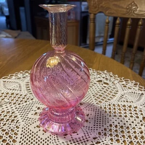 Taper Candle Holders Decoration Pink Glass 8” - Picture 1 of 4