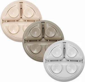 Silicone Plate For Babies & Toddlers With Lid and Suction Pack of 3- Divided - Picture 1 of 4