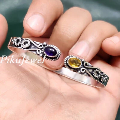 Bracciale con pietre preziose di ametista e citrino Bracciale rigido da... - Immagine 1 di 4