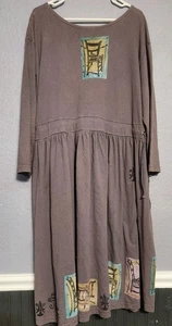 Blue Fish Art to Wear Dress 90s USA Handpainted Chairs Cotton Jersey Long Sleeve - Picture 1 of 8