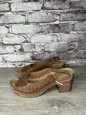 Patrizia Spring Step Brown Laser Cut Peep Toe Slingback Heel Sandals Women 6M US - Image 1 of 4