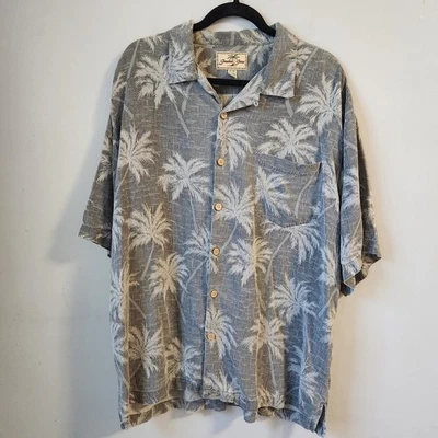 Camisa para hombre Jamaica Jaxx gris 100 % seda estampado de palmera abotonada XL Foto 1 de 4