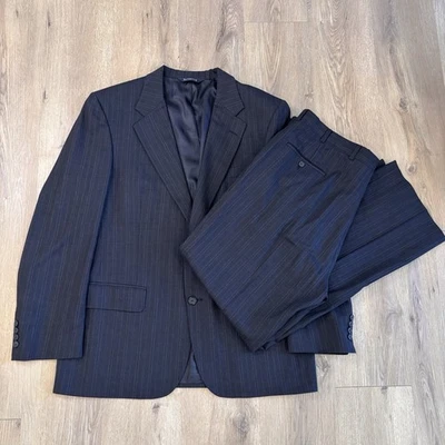 Burberrys Vtg 90’s 2 Piece Suit Wool Pinstripe Blazer Charcoal Gray 44R 36x31 - Image 1 of 4