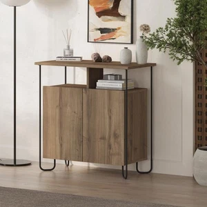2 Door Sideboard Dark Oak Modern Furniture Separated Shelf Metal Frame - Picture 1 of 6