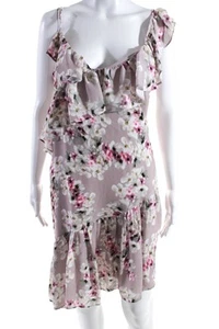 Parker Damen Midikleid asymmetrisch Rüschen Blumenmuster Reißverschluss Rosa Größe L - Bild 1 von 7