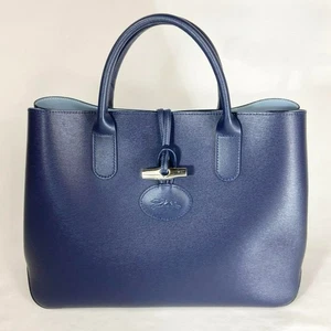 LONGCHAMP Le Rozo Tote Bag Navy Leather Shoulder Handbag Unused from Japan - Picture 1 of 15