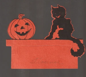 Soporte de lugar vintage HALLOWEEN c1920 Standup BLACK CAT JOL Buzza EX CARPINTERO - Imagen 1 de 2