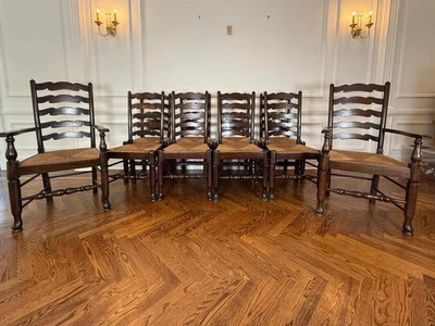 Sillas de comedor antiguas inglesas con respaldo de escalera - un juego de 10 Foto 1 de 4