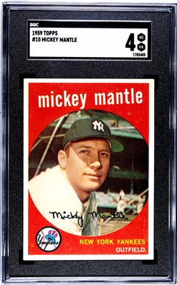 1959 Topps #10 Mickey Mantle Yankees de Nueva York Salón de la fama SGC 4 poco calificado, centrado Foto 1 de 2