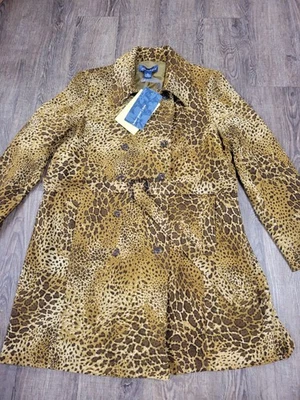 SUSAN GRAVER NWT Animal Print Belted Short Trench Coat Jacket Brown Black XL - Image 1 of 4