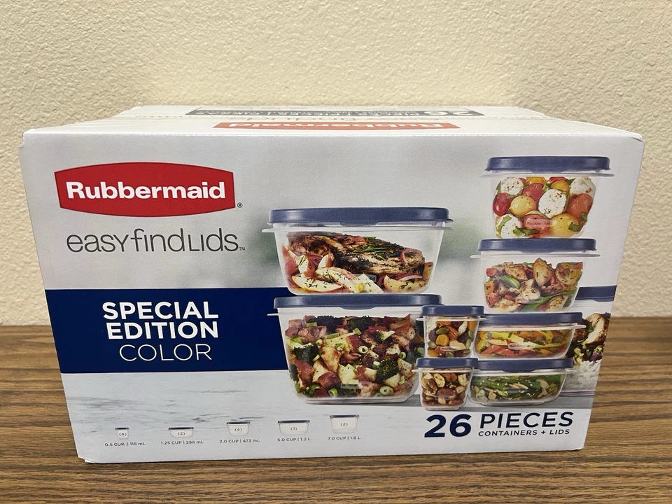 RUBBERMAID Food Storage Container Set w/EASY FIND LIDS 26-PC BLUE Vented -