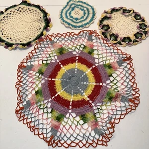 4 vintage Handmade Crochet Flower Doilies - Picture 1 of 6
