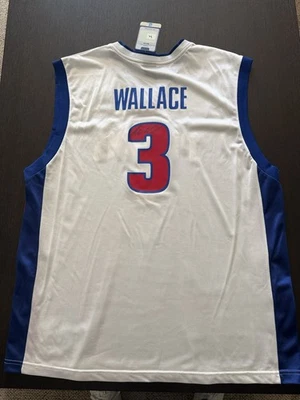 Camiseta deportiva de baloncesto Reebok Pistons blanca y roja. Ben Wallace #3 grande firmado Foto 1 de 2