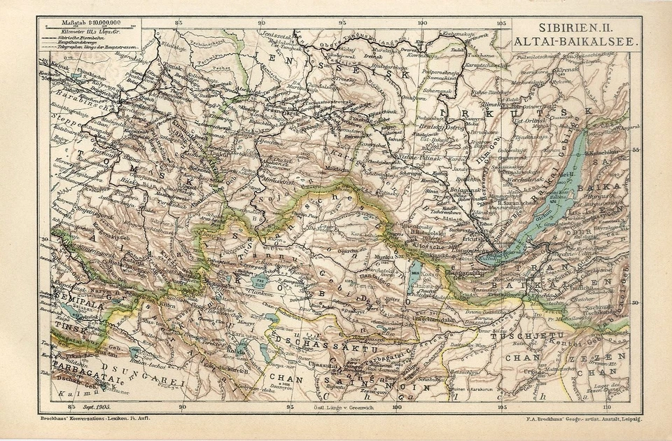 1905 RUSIA SIBERIA ALTAI BAIKAL TOMSK YENISEYSK TRANSBAIKALIA Mapa fechado Foto 1 de 1