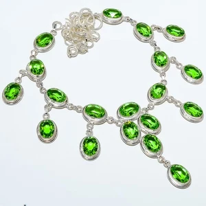 Peridot Gemstone Silver Plated Jewelry Necklace 17.99" TN7524-224 - Picture 1 of 3