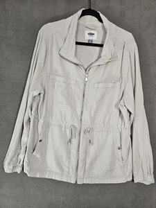 Old Navy Women Linen Blend Jacket Full Zip Beige Size XL Safari Vacation Pockets - Picture 1 of 10
